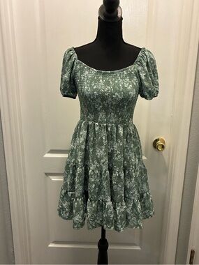 Altar'd State Sage Green Floral Smocked Mini Dress